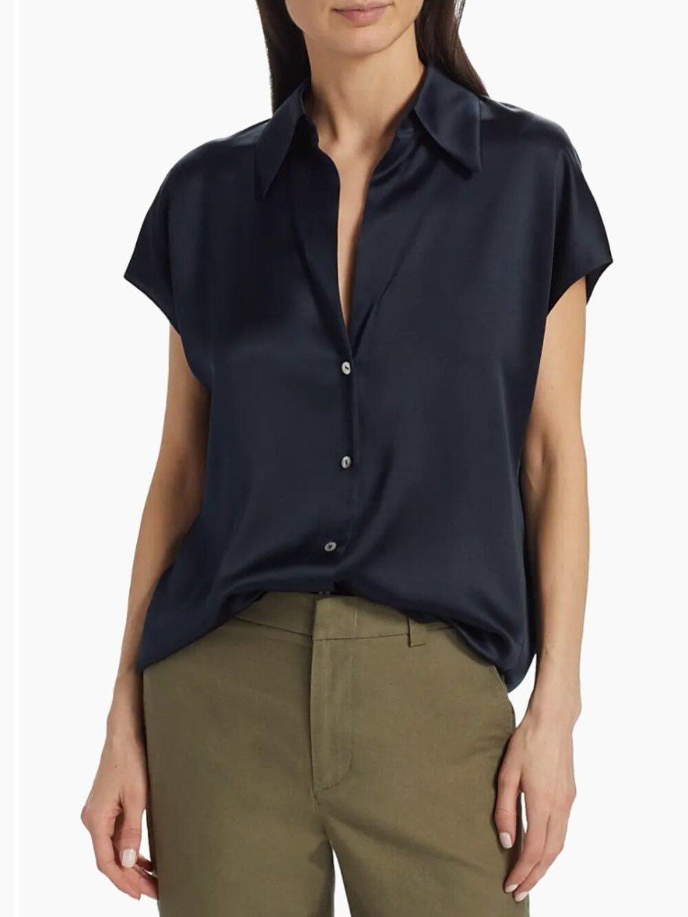 Vince Silk Button Down Shirt in Navy